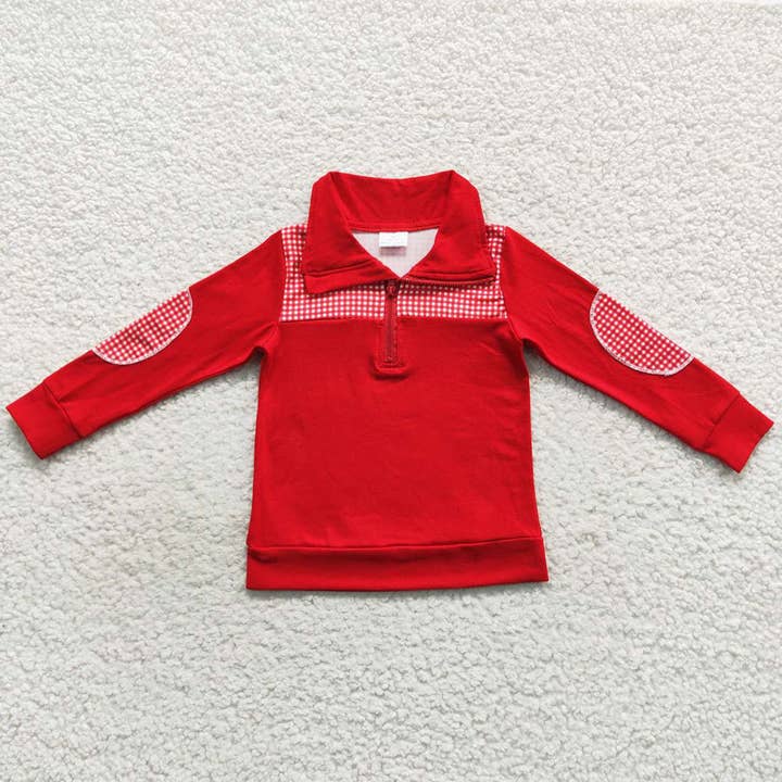 Aier Wholesale - Wholesale T-Shirt - Kids - Baby Kids Red Long Sleeve Elbow Pullover Tee Shirt Top