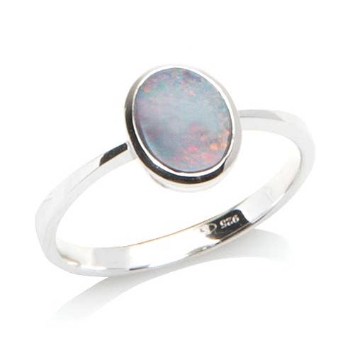 Anillo con doblete ovalado de ópalo azul australiano, plata de ley para venta al por mayor de OPALOOK France