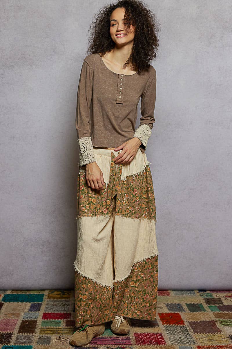 Pol Clothing - Wholesale Pants - Women's - Double gauze frayed edge detail woven pants15