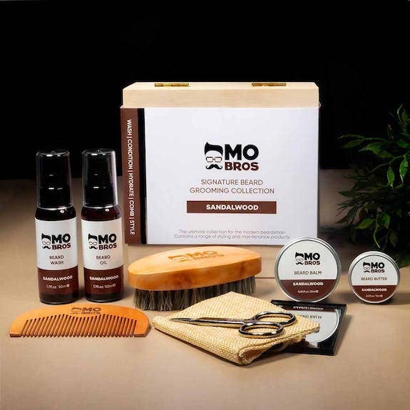 Mo Bros Premium Beard & Moustache Grooming - Wholesale Beard Styling Product - Mo Bros Sandalwood Signature Beard Gift Box