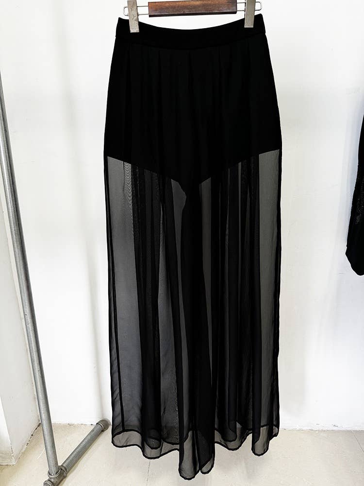 Black 4Y Mesh Stitching Beaded Suit Jacket with Chiffon Trousers for wholesale on Faire11