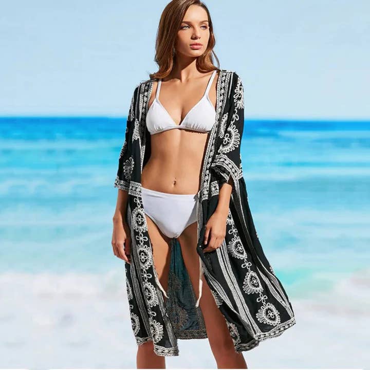 Aztec Swim Cover Up - Black and White for wholesale by YOUZEY