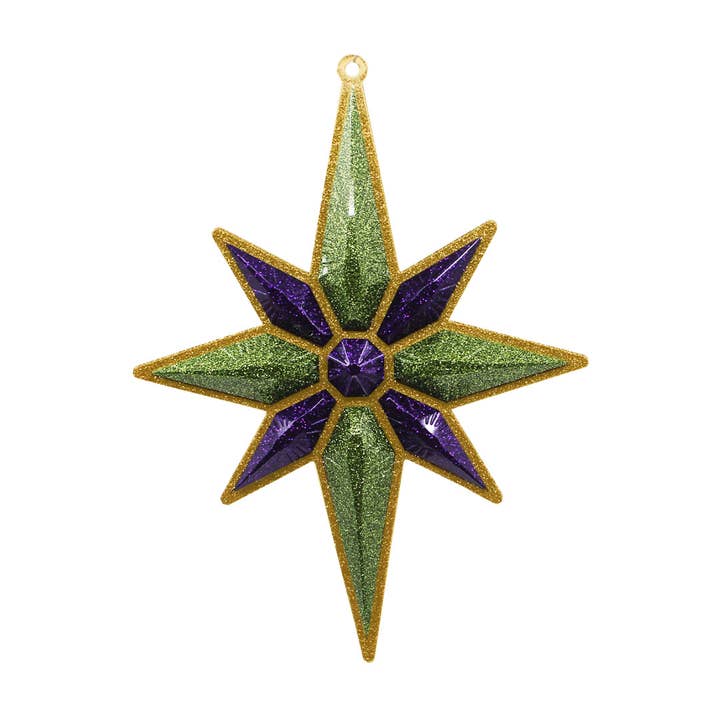 Christmas Star Ornament, Gold, Light Green & Royal Purple for wholesale by Very Christmas