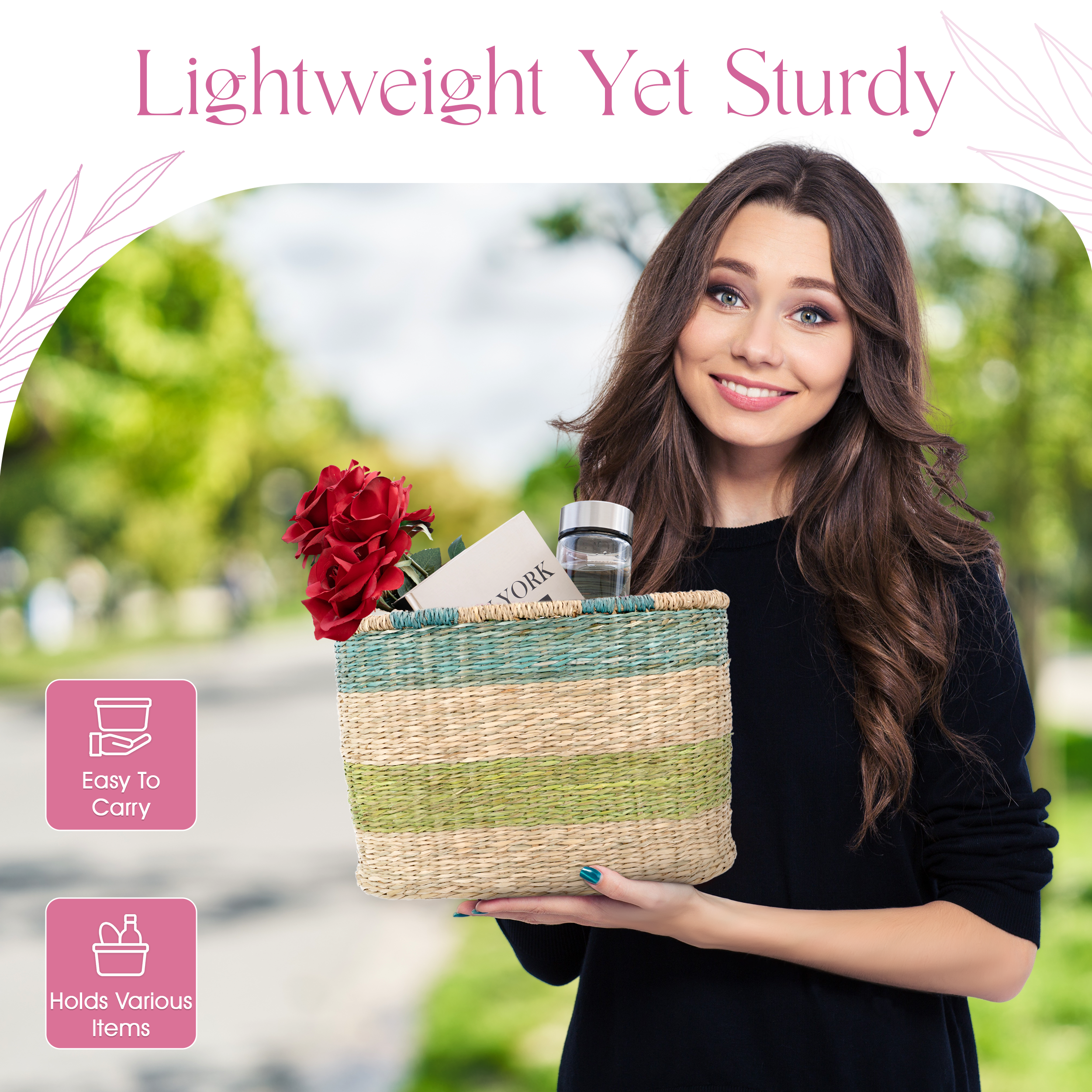 Post-Pourri – wholesale Basket – SEAGRASS BIKE BASKET - Coastal Blue2