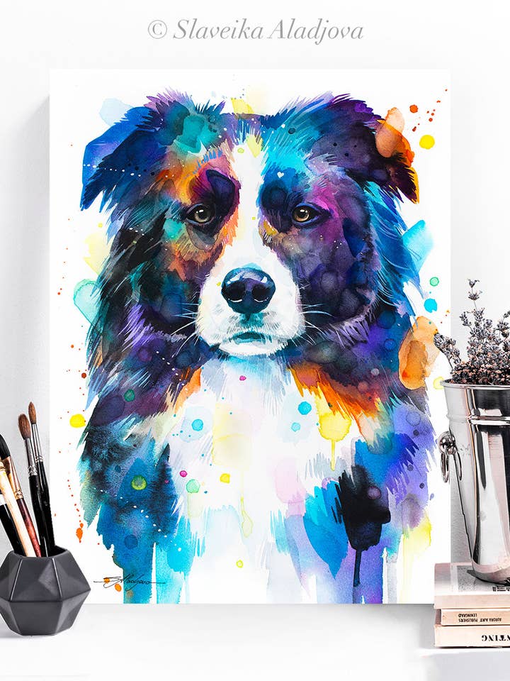 Border Collie, Dog Watercolor Painting Print, Cute Pet for wholesale by Slaveika Aladjova