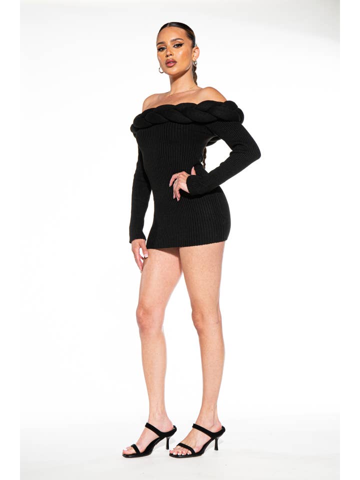 Rehab Lab - Wholesale Dress - Women's - Braided Off Shoulder Sweater Knit Mini Dress14