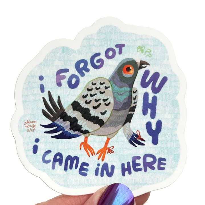 Jillian Kaye Art - Wholesale Sticker - Forgetful Pigeon 3" Vinyl Sticker0