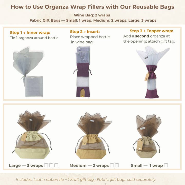 Beauty Blisss - Wholesale Gift Bag Set/Pack - Organza Gift Wrap Fillers – 24" Squares, 5pc & 6pc Sets6