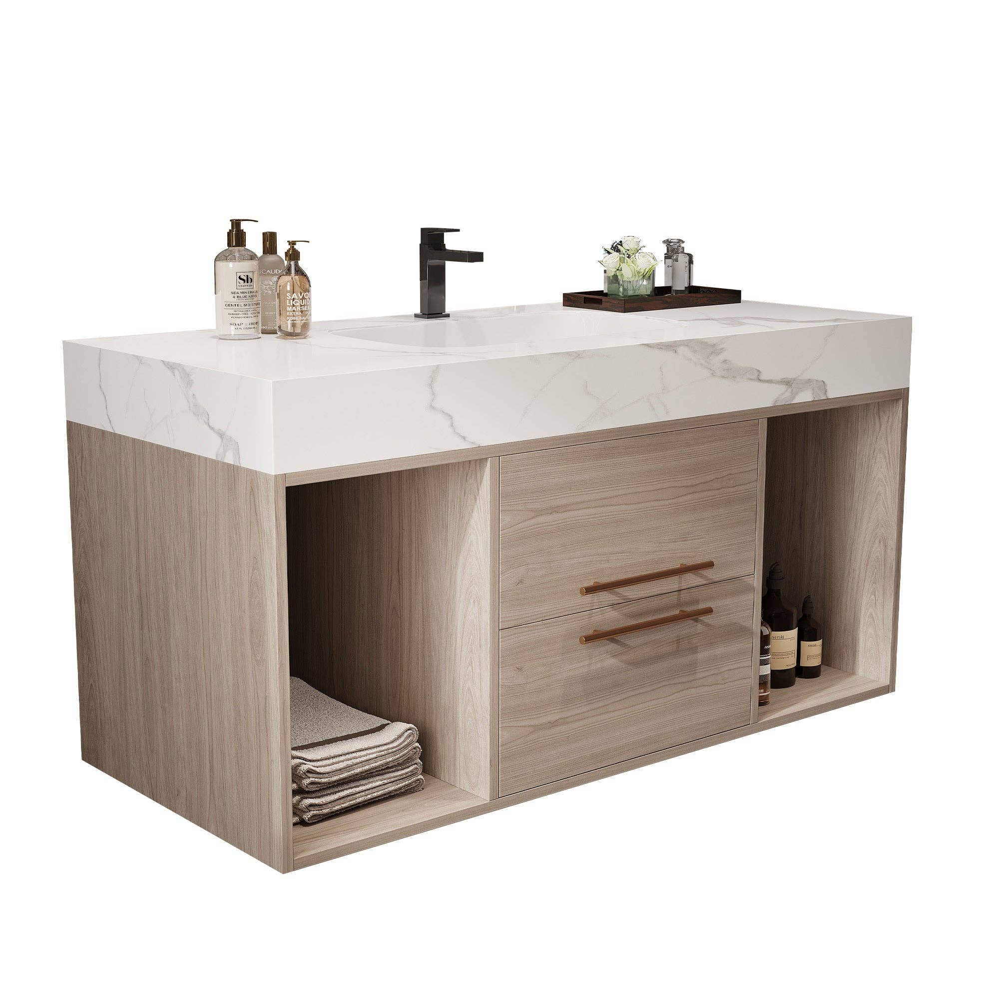 39F Inc. - Wholesale Cabinet - 39.4" Floating Bathroom Vanity w/Ceramic Sink 5