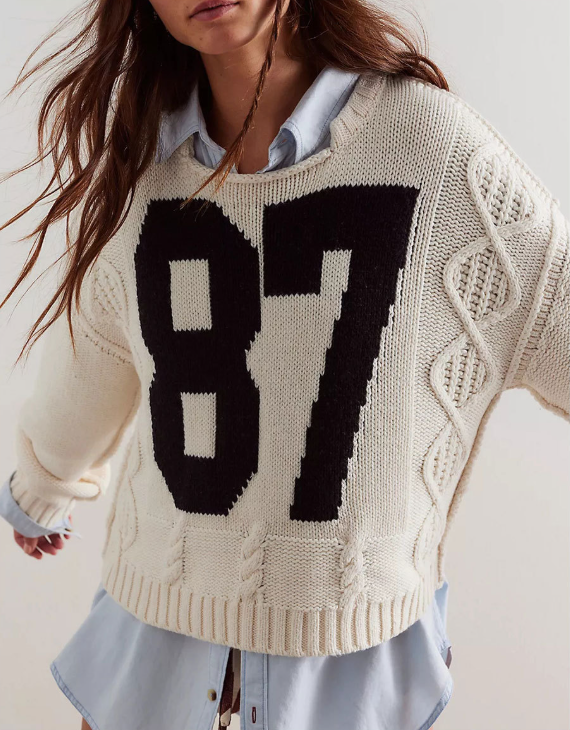 Lovesoft - Wholesale Knit Sweater - Women's - Casual Colorblock Knit Sweater with Number Print14
