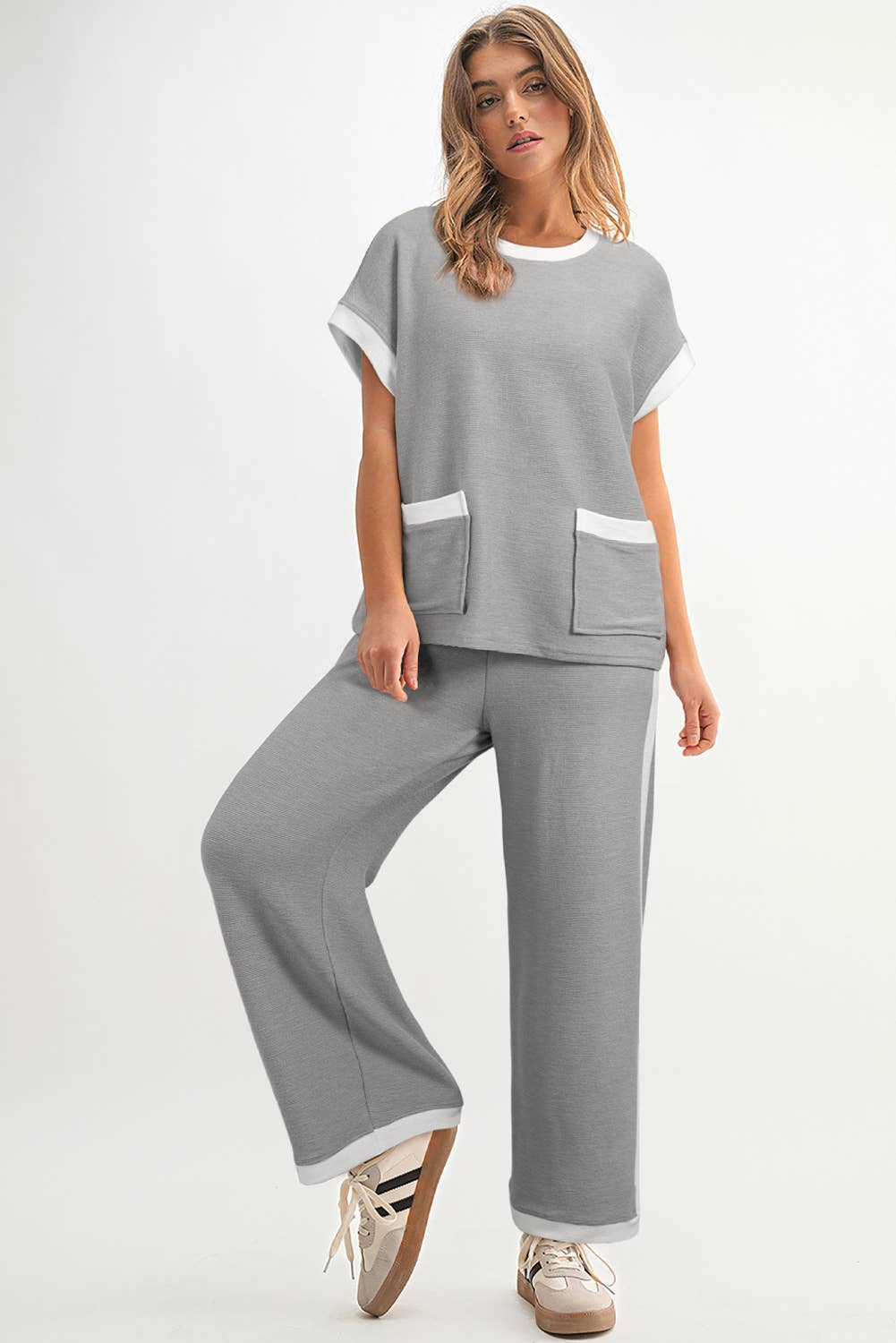 Aapparella - Wholesale Lounge Set - Women's - Colorblock Pockets Short Sleeve Top & Pants Set | S-2XL0
