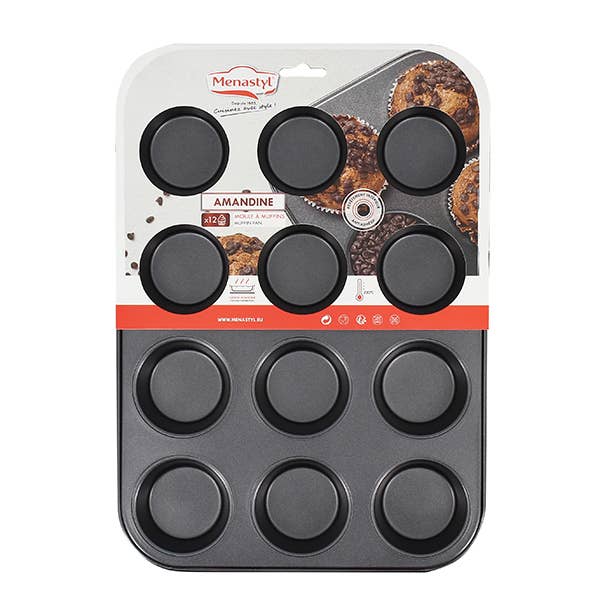 Menastyl - Wholesale Baking Sheet/Mat - AMANDINE 12 muffin tray in carbon steel non-stick2