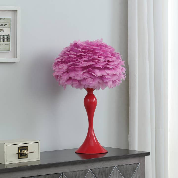 HomeRoots - Wholesale Accent/Desk Lamp - 24" Glam Hot Pink Feather and Red Table Lamp1