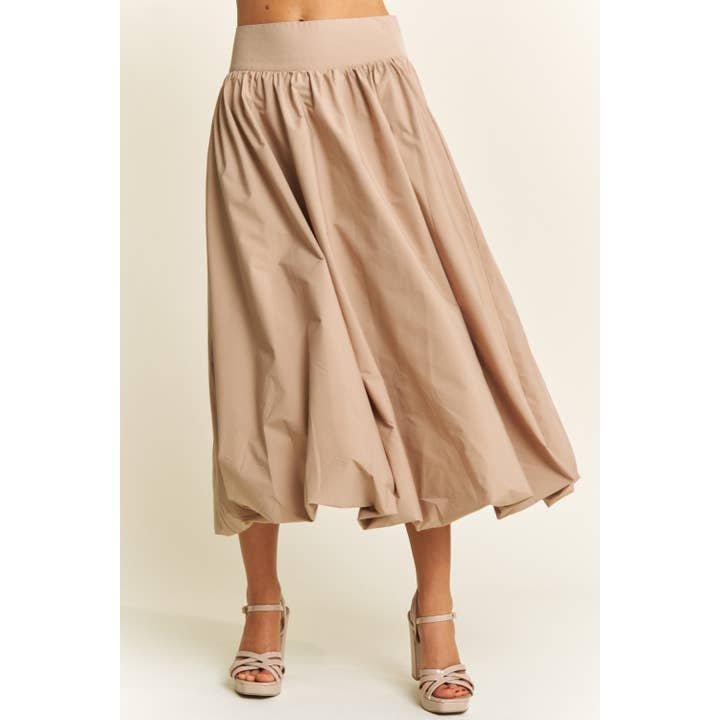 SOFT WOVEN SOLID BUBBLE BALLON MIDI SKIRT with NARROW WAIST for wholesale by Sweet Generis