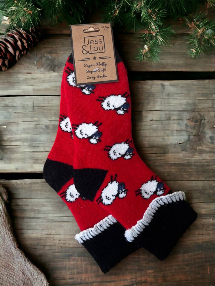 Jess & Lou - Vente Chaussettes – unisexe - Chaussettes douillettes à revers avec motif de mouton