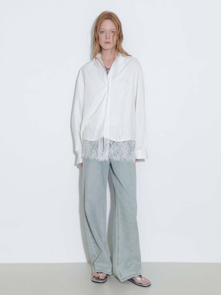 CUBIC – wholesale Buttoned-down shirt – Women's – Lace Panel Shirt20