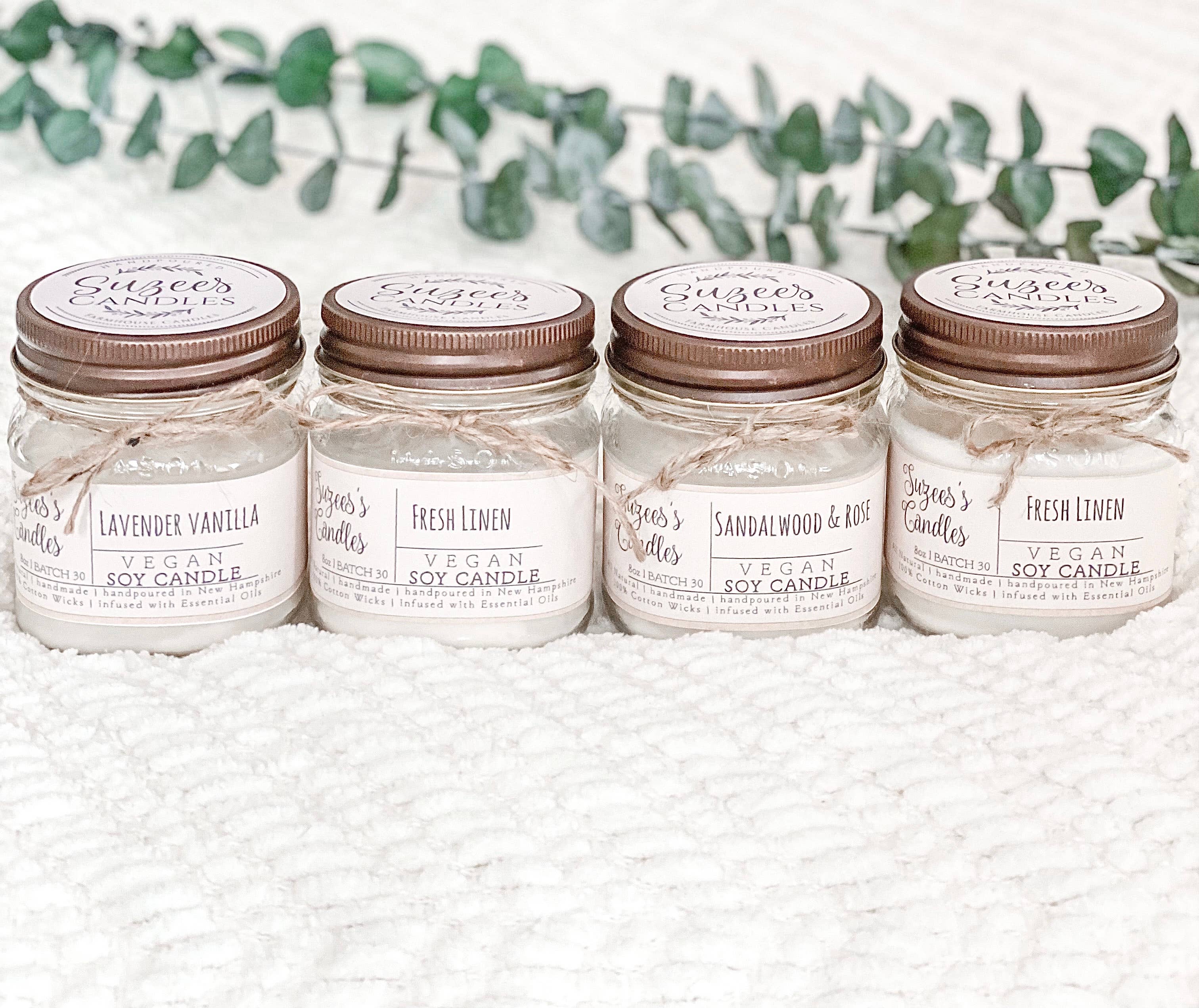 Suzee's Candles - Vente Bougie en bocal - Bougie en pot Mason 8 oz, décor de ferme, bougies de ferme5