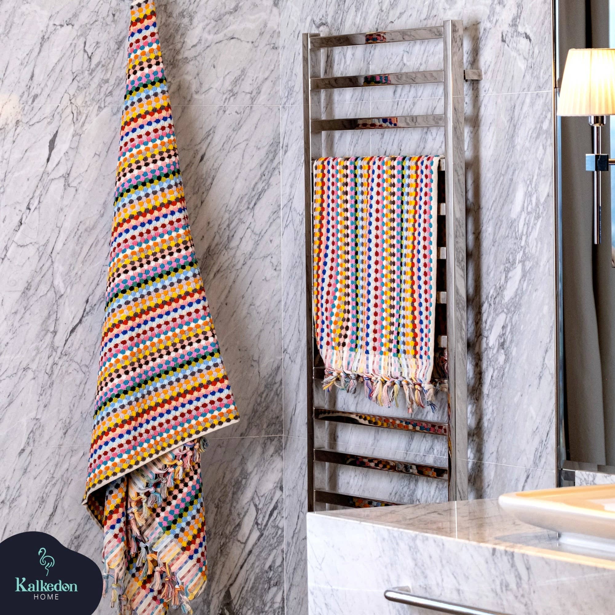 Kalkedon Towels - Wholesale Bath Towel - Pom Pom Bath Towel | Soft Plush Thick Towel |Checkered Towel3