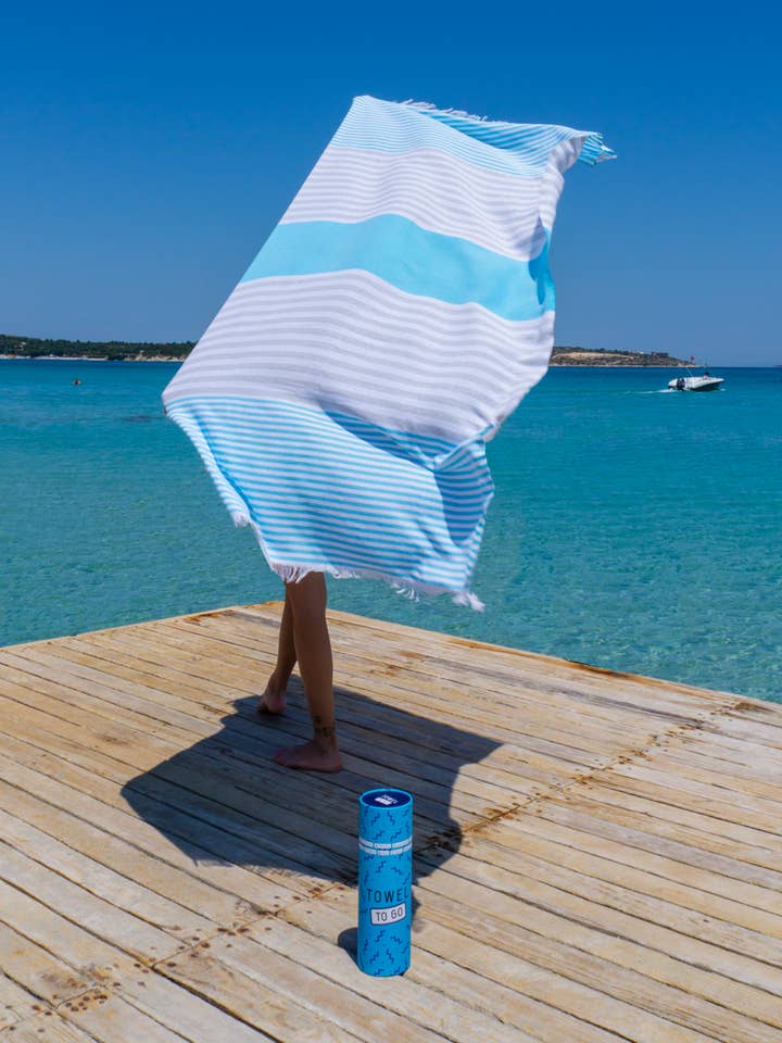 BALI Beach Towel, Hammam Towel in Gift Box, Blue / Grey for wholesale by Towel to Go