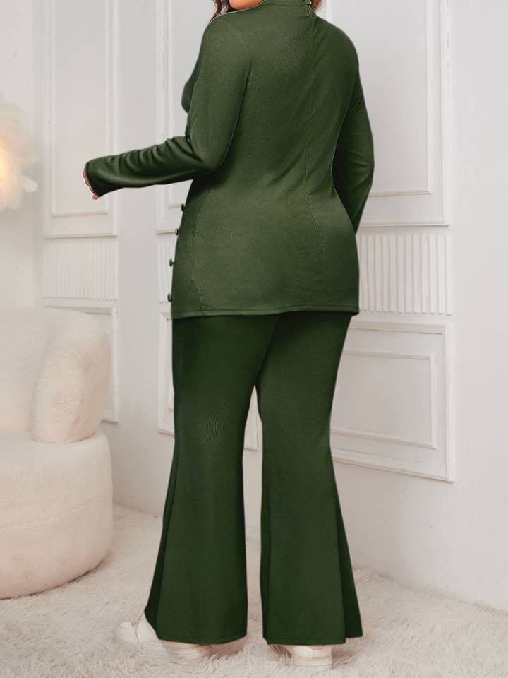Wholesalesir - Wholesale Top & Pant Set (NOT Loungewear) - Women's - Long Sleeved High Neck Slit Top And Micro Flared Pants Set