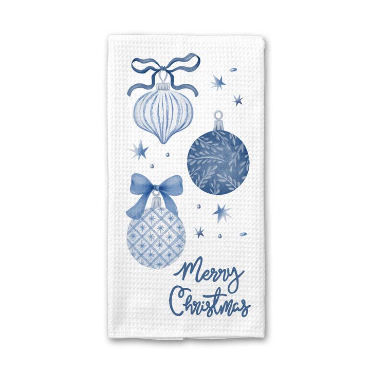 Chinoiserie Christmas Tree Towel, Blue Holiday Kitchen Decor for wholesale by Canary Road