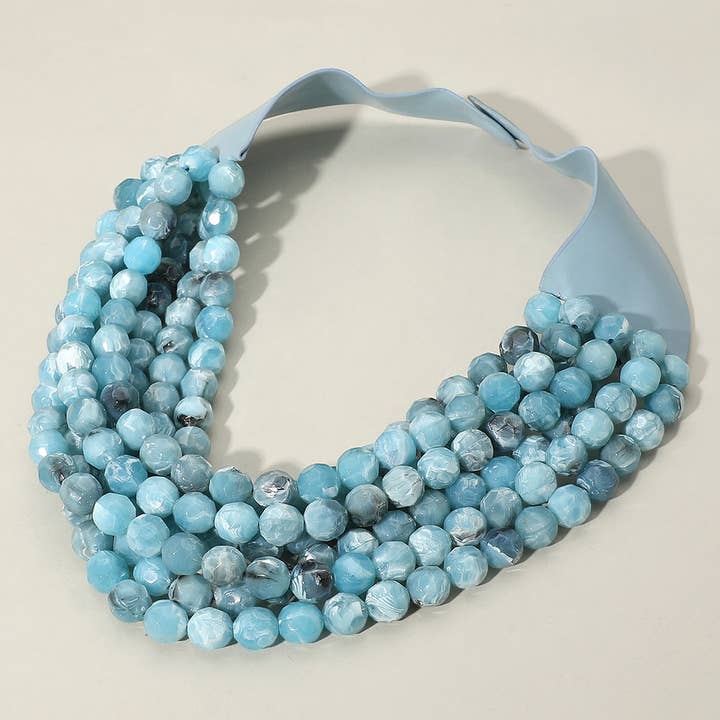 Sensibling Corp. - Wholesale Beaded/Pearl Necklace - Marbled Faceted Ball Beaded Multi Layered Faux Leather Magnetic Necklace