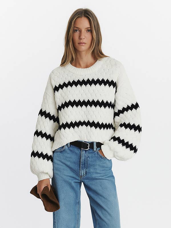 W2508MY72833 - Chunky Knit Chevron Stripe Sweater for wholesale by ESLEY