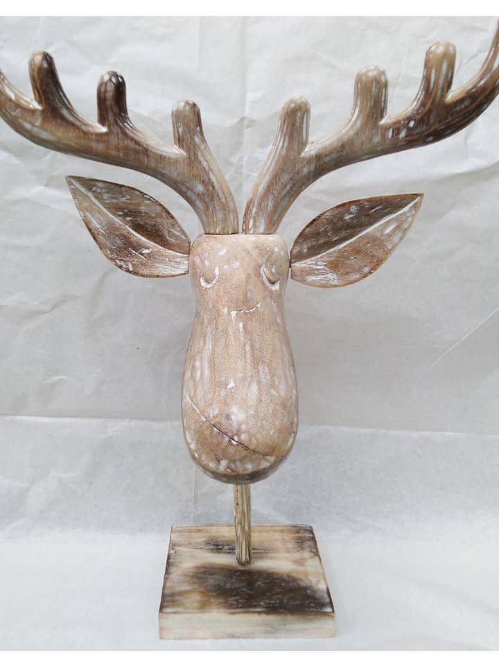 Wooden Moose head with stand for wholesale by Cantiq Living