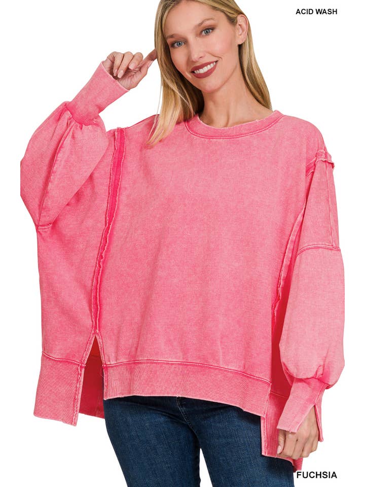 42POPS - Wholesale Sweatshirt - Women's - Split Cuff Washed Oversized Sweatshirt11