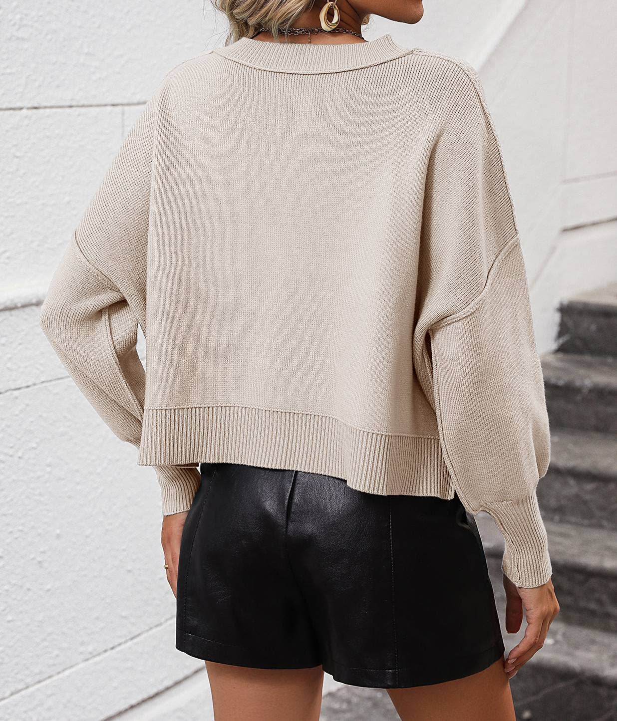 HIDDENBRAND - Wholesale Knit Sweater - Women's - Crewneck Cropped Loose-Fitting Pullover Sweater22