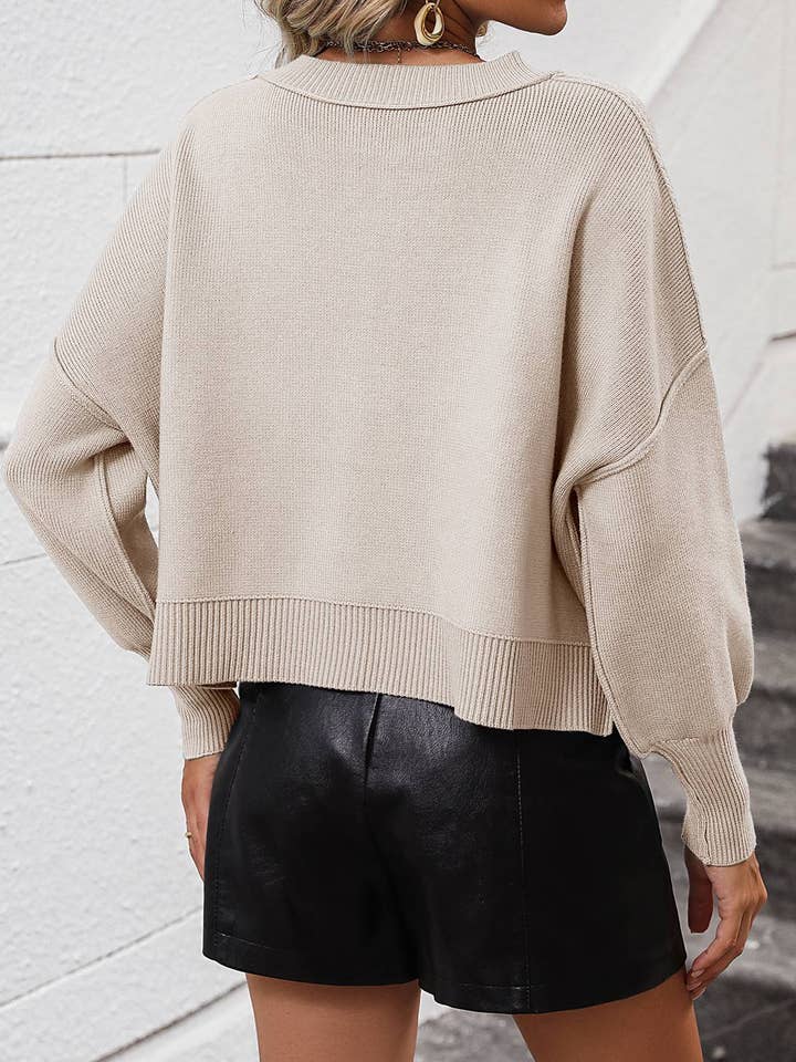 HIDDENBRAND - Wholesale Knit Sweater - Women's - Crewneck Cropped Loose-Fitting Pullover Sweater22