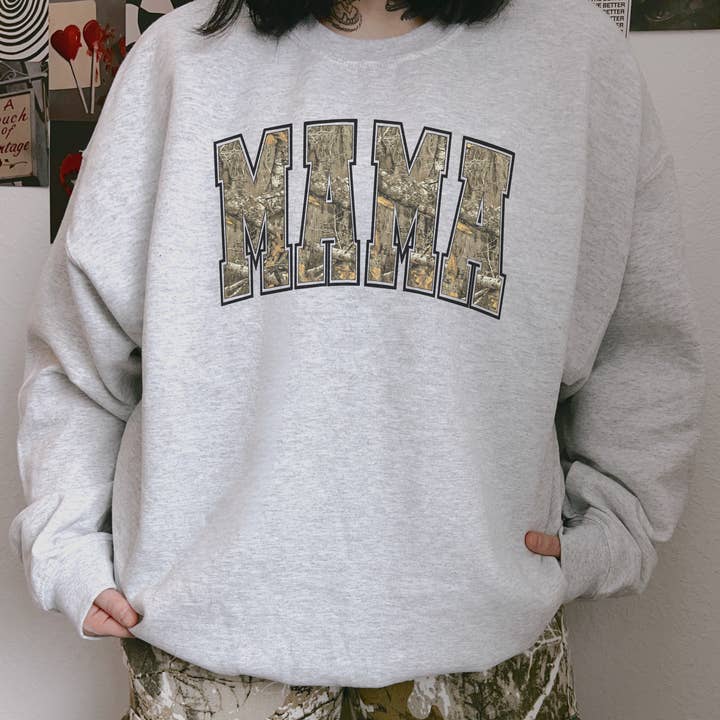 Mama Tree Camo Crewneck Sweatshirt for wholesale by Hey Jude Graphic Tees
