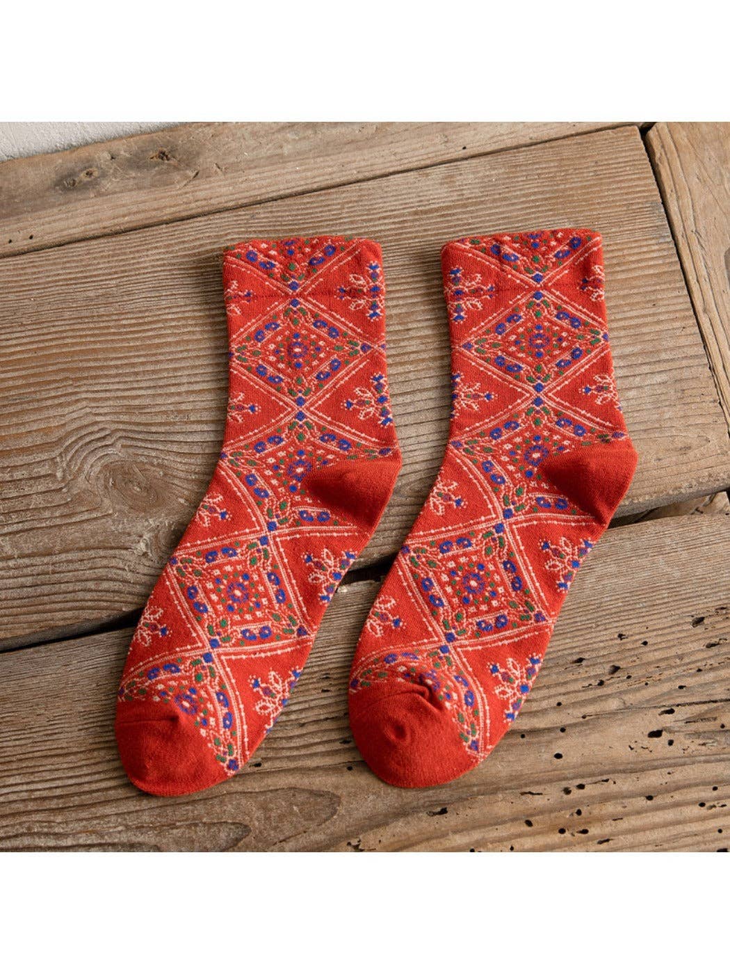 Funkyrel® Atzbranding Limited - Vendita all'ingrosso Calzini - Donna - Rufia - Calzini retrò a metà polpaccio con motivi floreali a rombi12