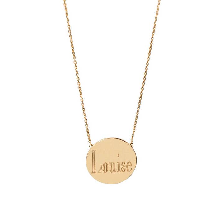 Collier Disque Nom en Or Massif pour la vente par Anna Lou of London