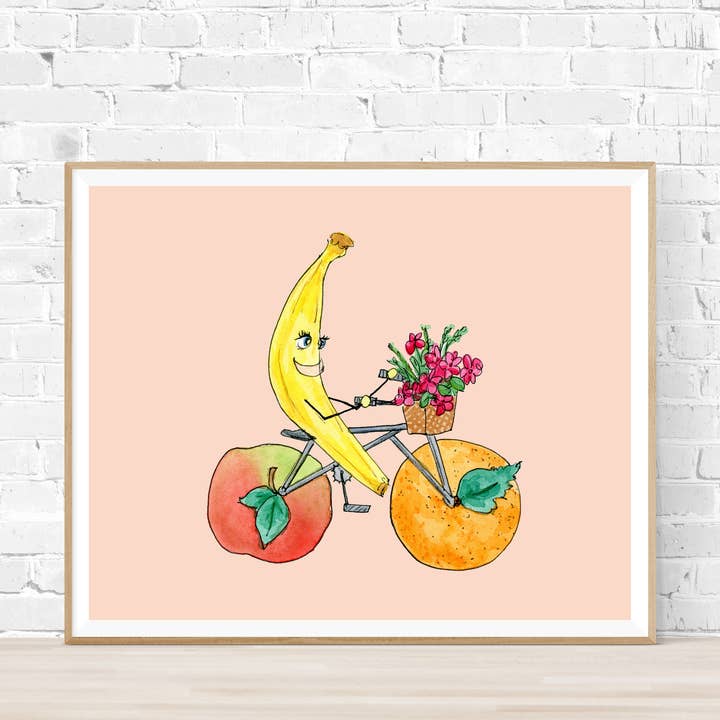 Impression d'art à la banane à vélo pour la vente par Amy Wike Illustration