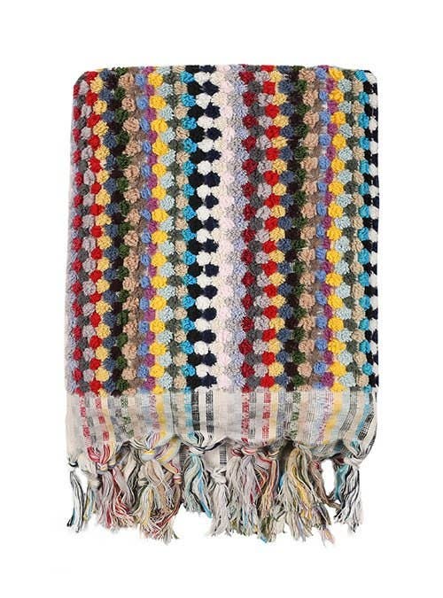 Buld&Co. - Vente Serviettes de bain - Serviette turque à pompons tissée main, motif bulles, grande et petite taille avec franges8