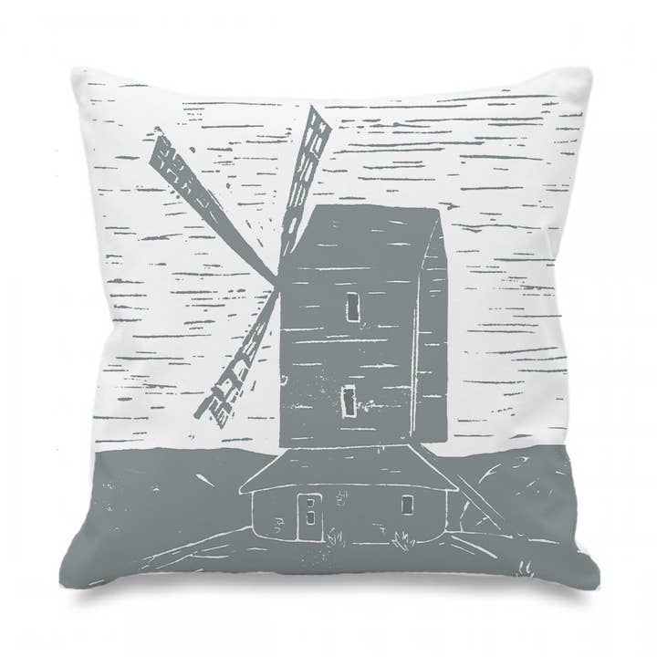 Windmill Lino Print Cushion for wholesale by Holly Woodman Textiles