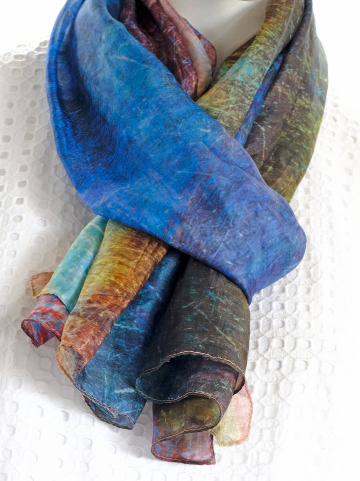 Silk Tabby Scarf "Pastoral Country" 150cmx50cm. for wholesale by Bluyonda Silk Scarves