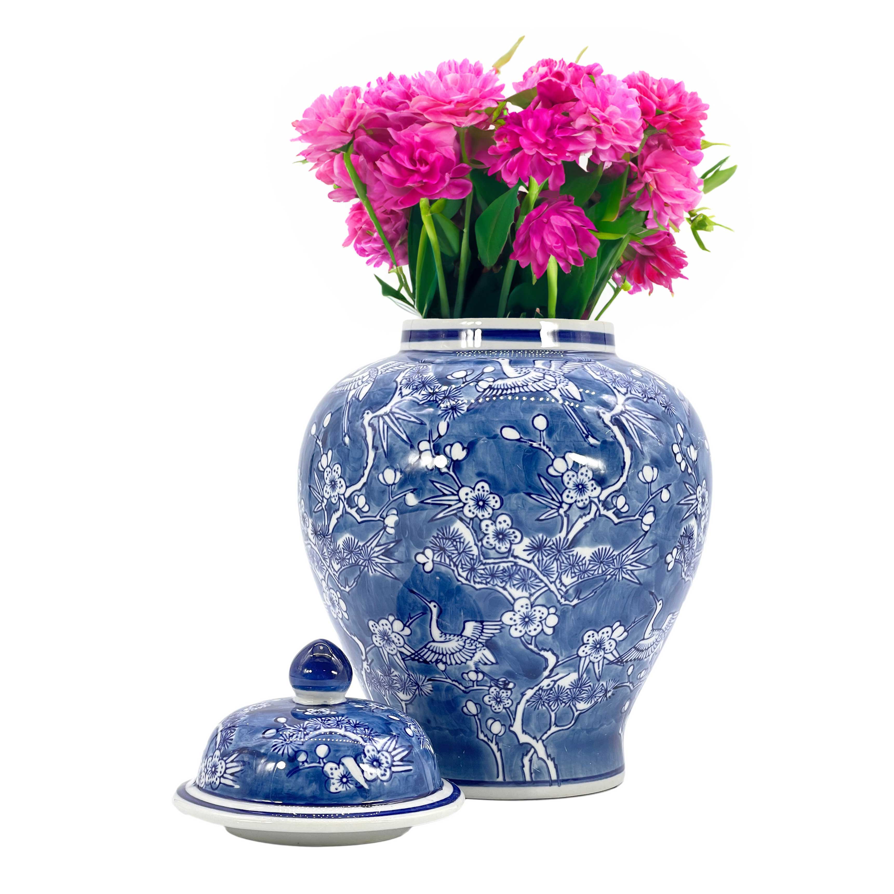 Galt International Company - Vente Bocal décoratif - Jarre en céramique chinoiserie florale 30 cm9