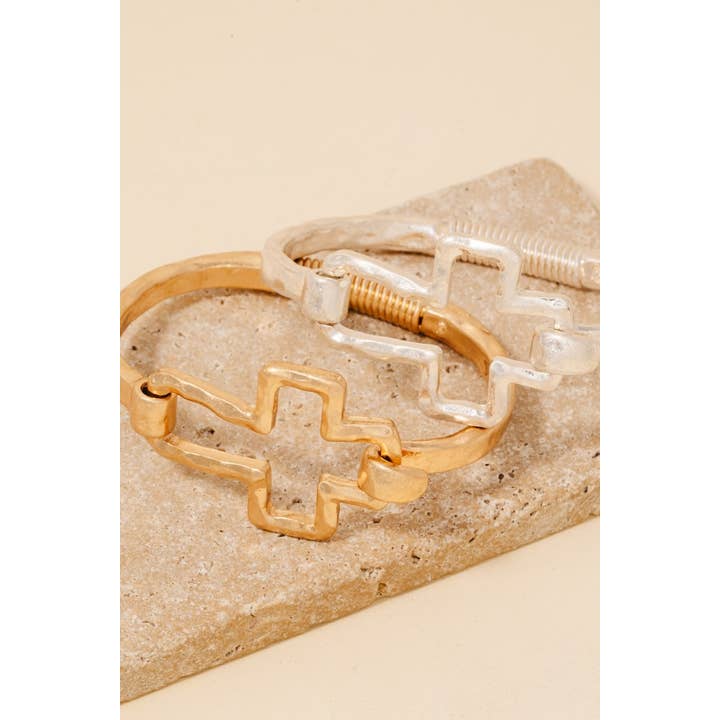 Anarchy Street - Wholesale Bangle Bracelet - Hammered Cross Coil Spring Hook Bangle Bracelet