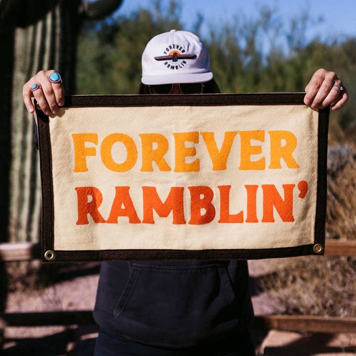 Forever Ramblin' Camp Flag for wholesale by Iconic Arizona