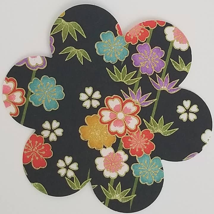 068 Multicolor Floral and Bamboo on Black Chiyogami for wholesale by Sweet Space Studio