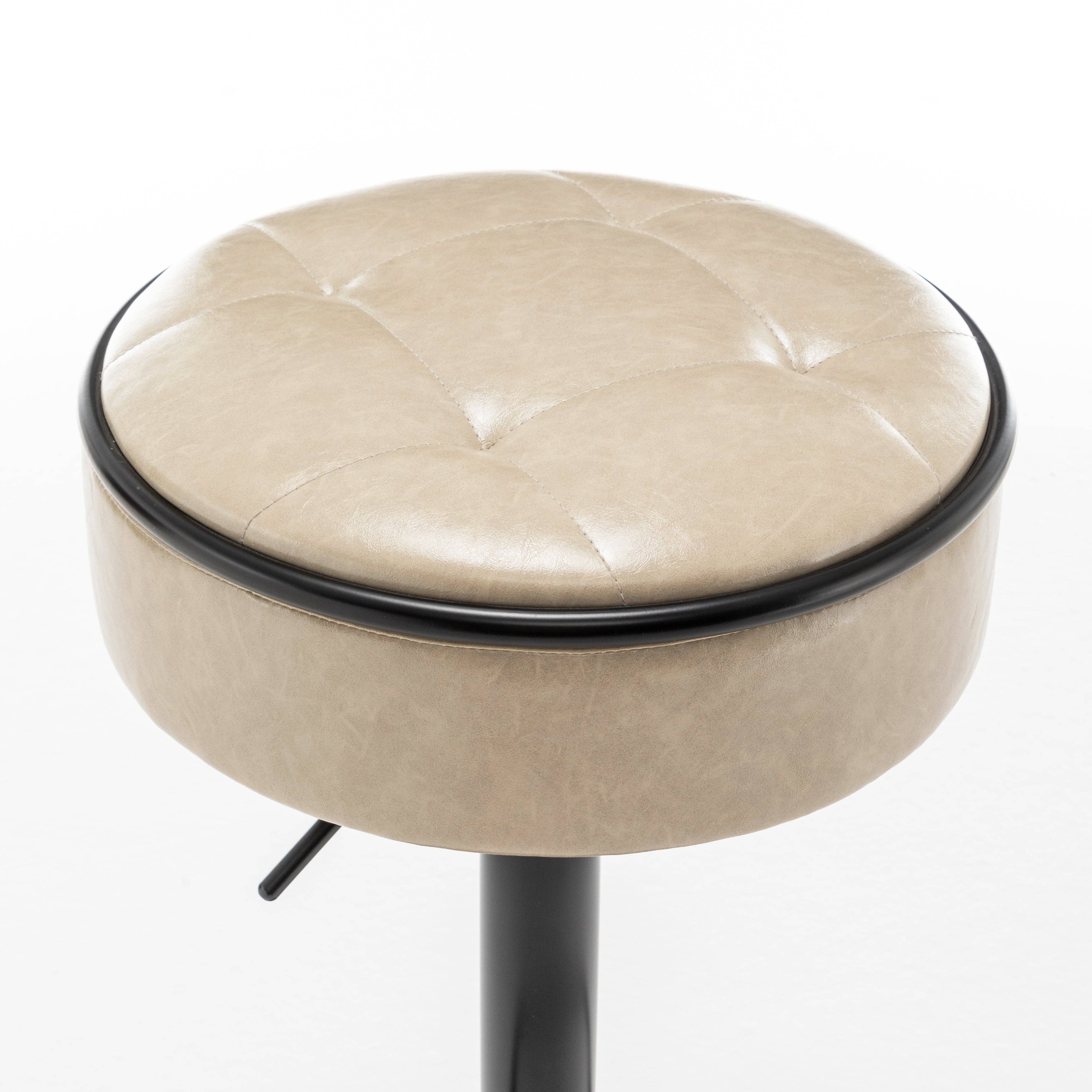 Orange County Decor - Wholesale Stool - Round Storage Bar Stool Set Of 2, Khaki Faux Leather Height Adjustable Barstool, 360 Counter Height Swivel Stool, Armless Bar Chair With Metal Frame For Kitchen Counter Dining Living Room Khaki Set33