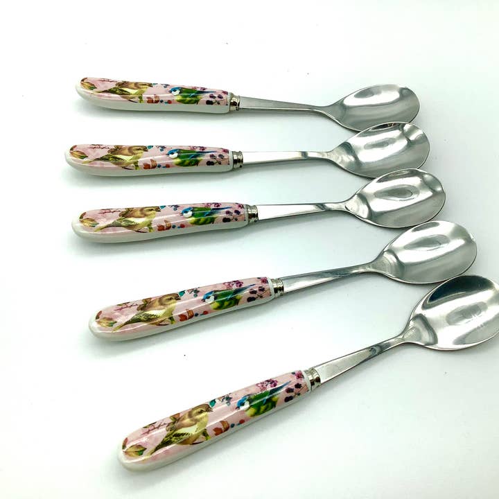 All Little Cute Things - Wholesale Table Spoon (Cutlery) - Spoon Birds and Flowers Ceramic Handle. Coffee Tea Spoon