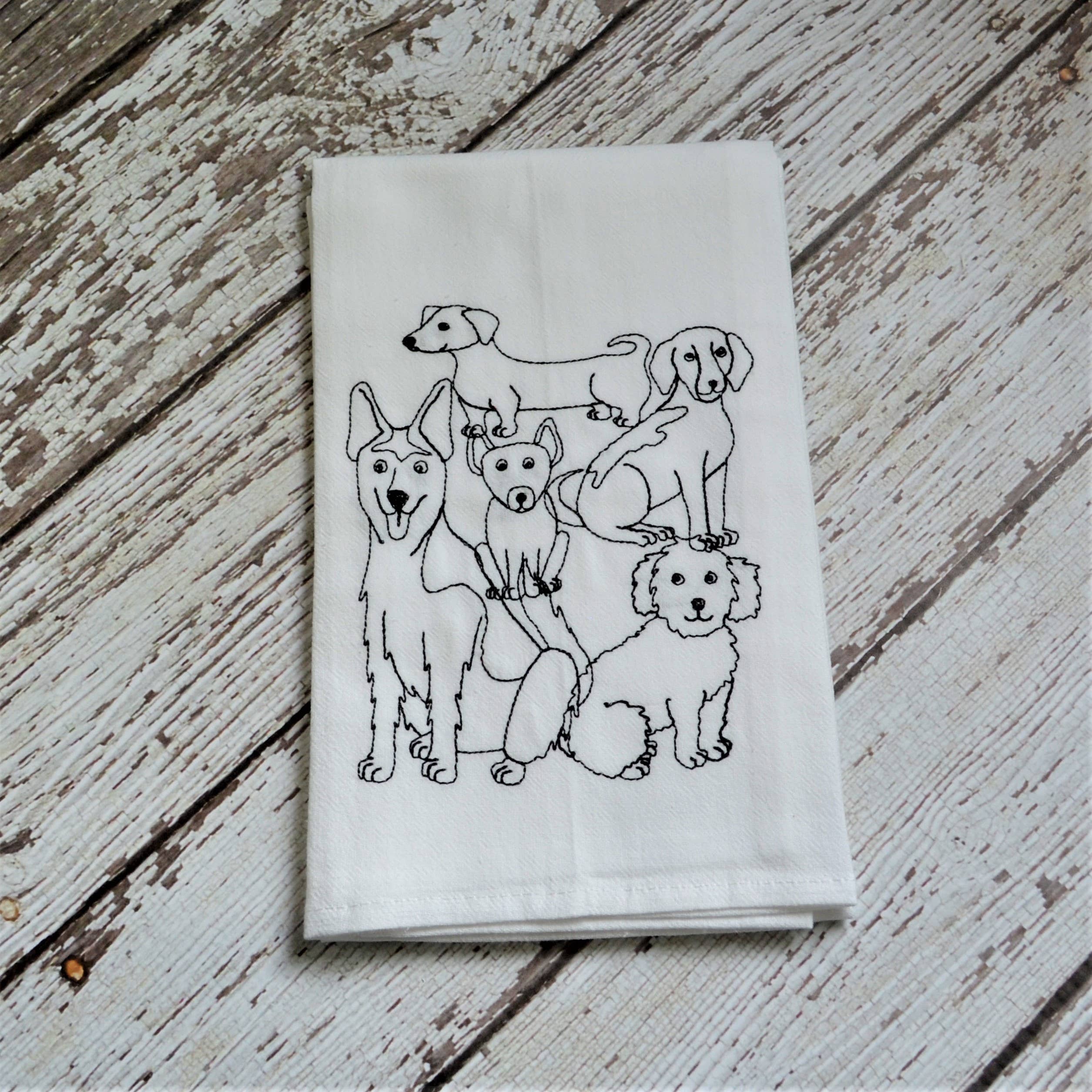SewMuchMoreStore - Wholesale Tea Towel - Lots of Dogs Tea Towel - Embroidered Floursack Towel1