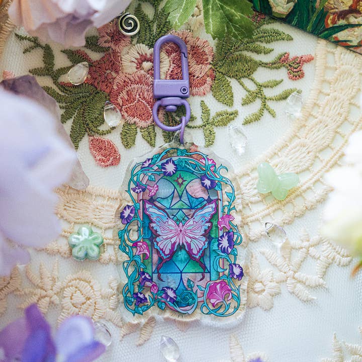 Stained Glass Butterfly Acrylic Keychain for wholesale by Prismono