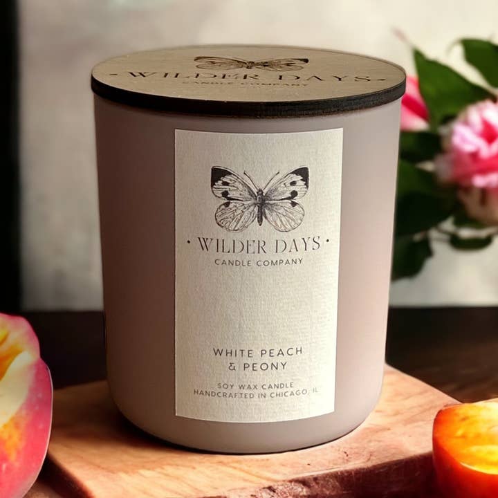 Wilder Days Candle Company - Wholesale Jar/Filled Candle - White Peach & Peony | Wood Wick Soy Candle2