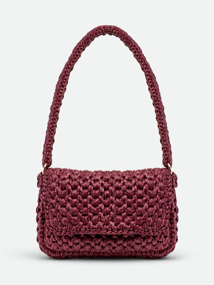 Summer Shoulder Purse in Raffia - Burgundy for wholesale by Yova