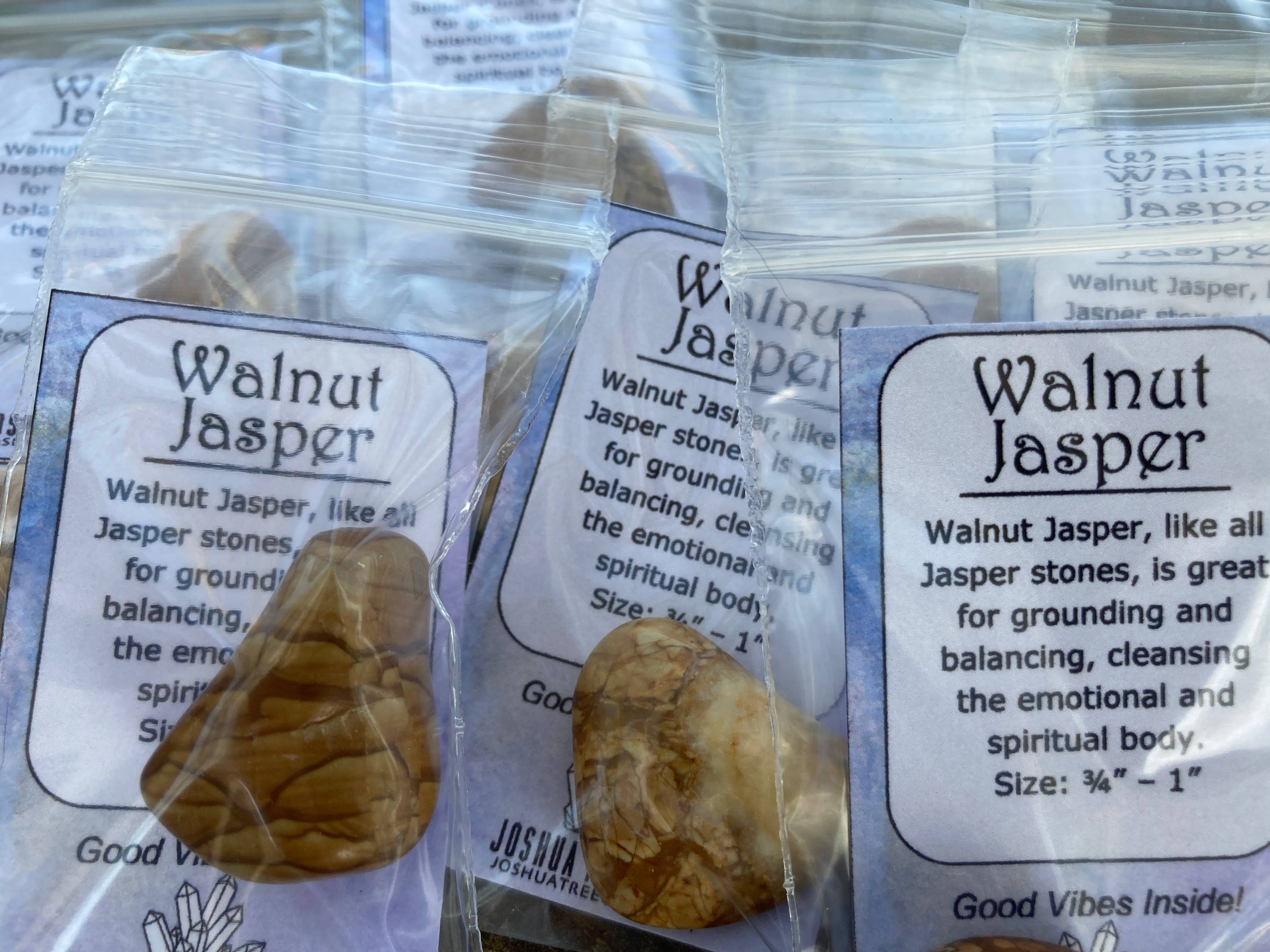 Joshua Tree Gems - Venta al por mayor Piedras/cristales espirituales - Jaspe de nogal caído con tarjeta de propiedad metafísica3