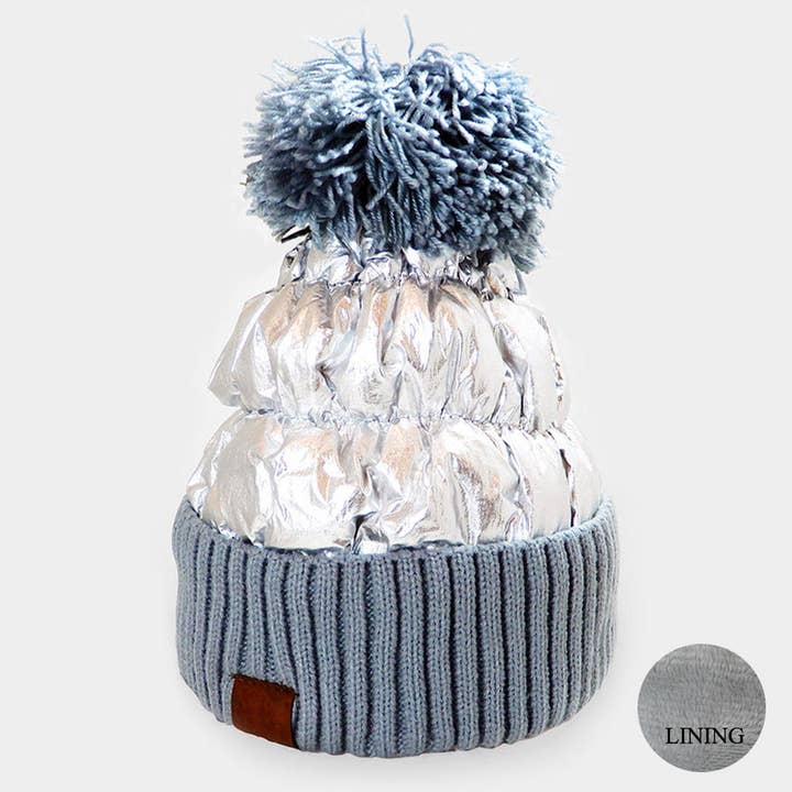 Sensibling Corp. - Wholesale Beanie - Women's - Fleece Lining Puffer Knit Pom Pom Beanie Hat2